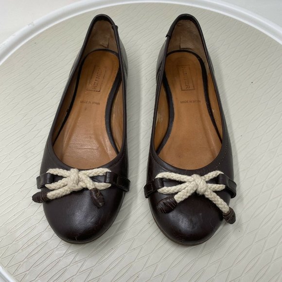 Hunter Women Ballet Flats Leather 36.5 6 6.5 Brown Leather Bow Shoes Round Toe - Picture 4 of 12